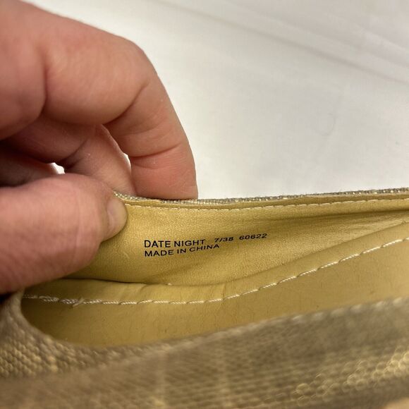 CL Laundry DATE NIGHT Platform Wedge Slip On Gold Shimmer Raffia Jute Bottom 7M - Picture 6 of 13